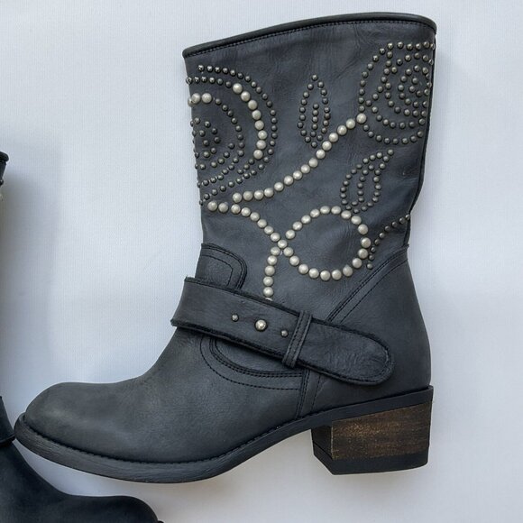 Guess Women’s Esperanza Western Studded Leather Boots In Black Size 5.5 - Picture 8 of 14